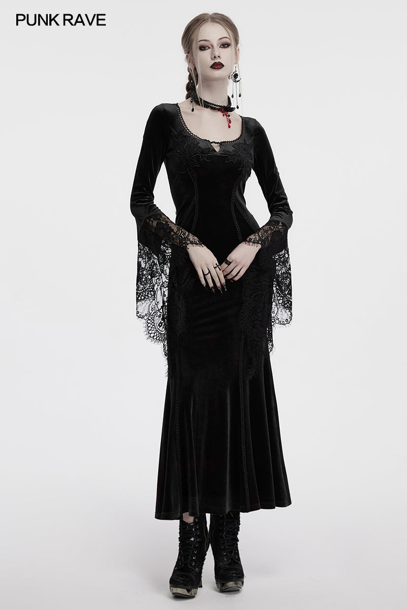 Punk Rave Isolde Velvet Lace Sleeve Dress In Black - Sweet Cokie 