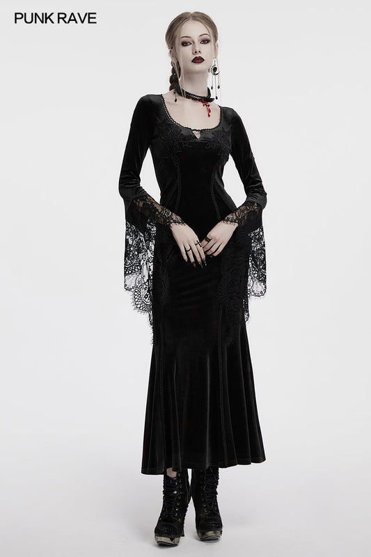 Punk Rave Isolde Velvet Lace Sleeve Dress In Black - Sweet Cokie 