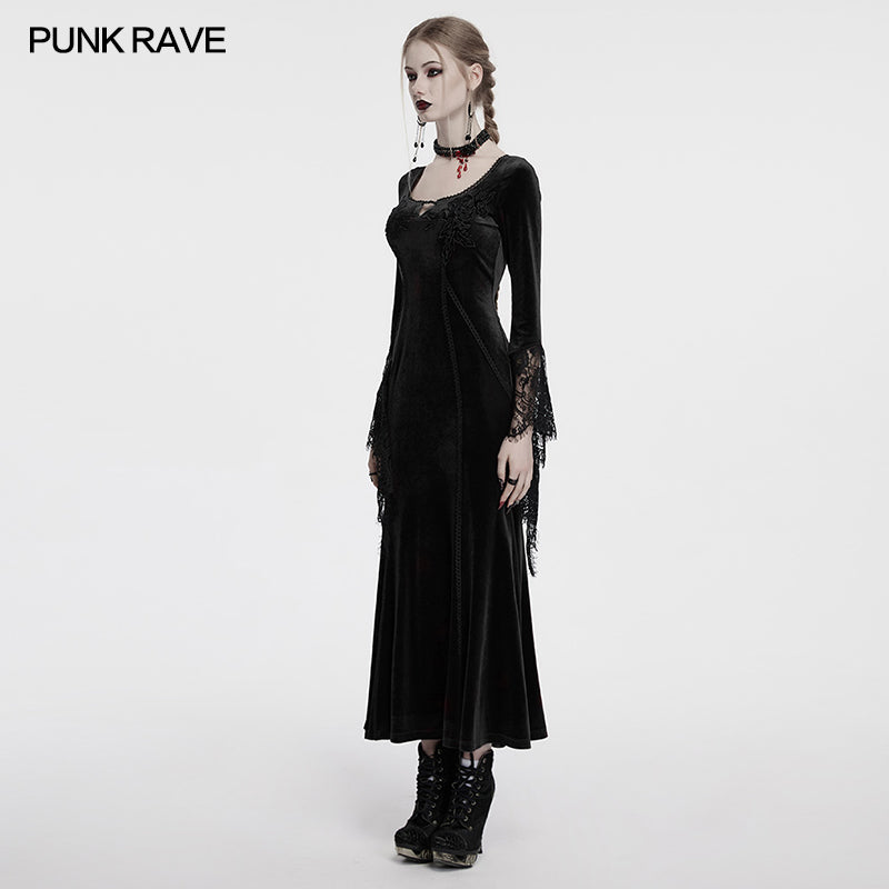 Punk Rave Isolde Velvet Lace Sleeve Dress In Black - Sweet Cokie 