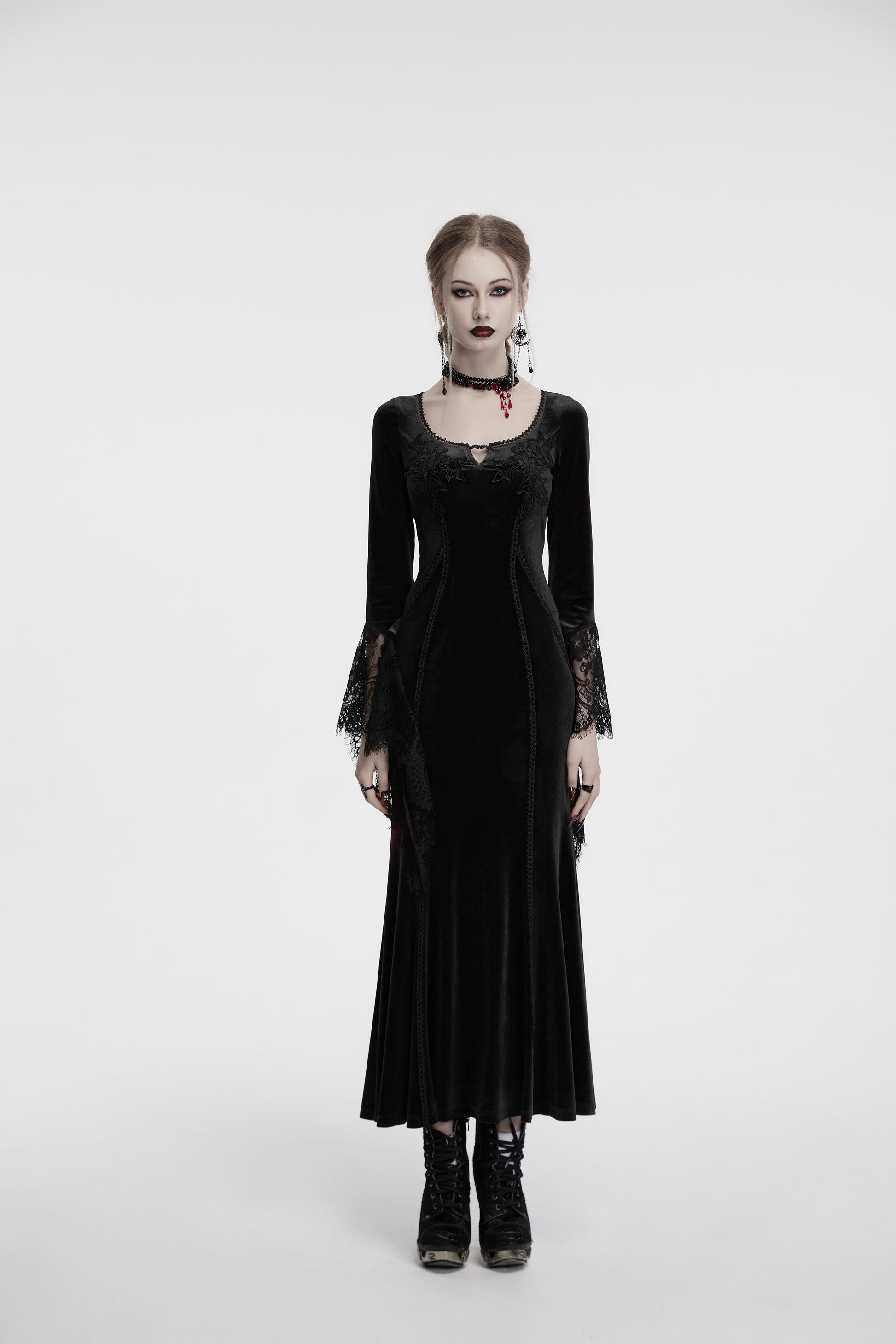 Punk Rave Isolde Velvet Lace Sleeve Dress In Black - Sweet Cokie 