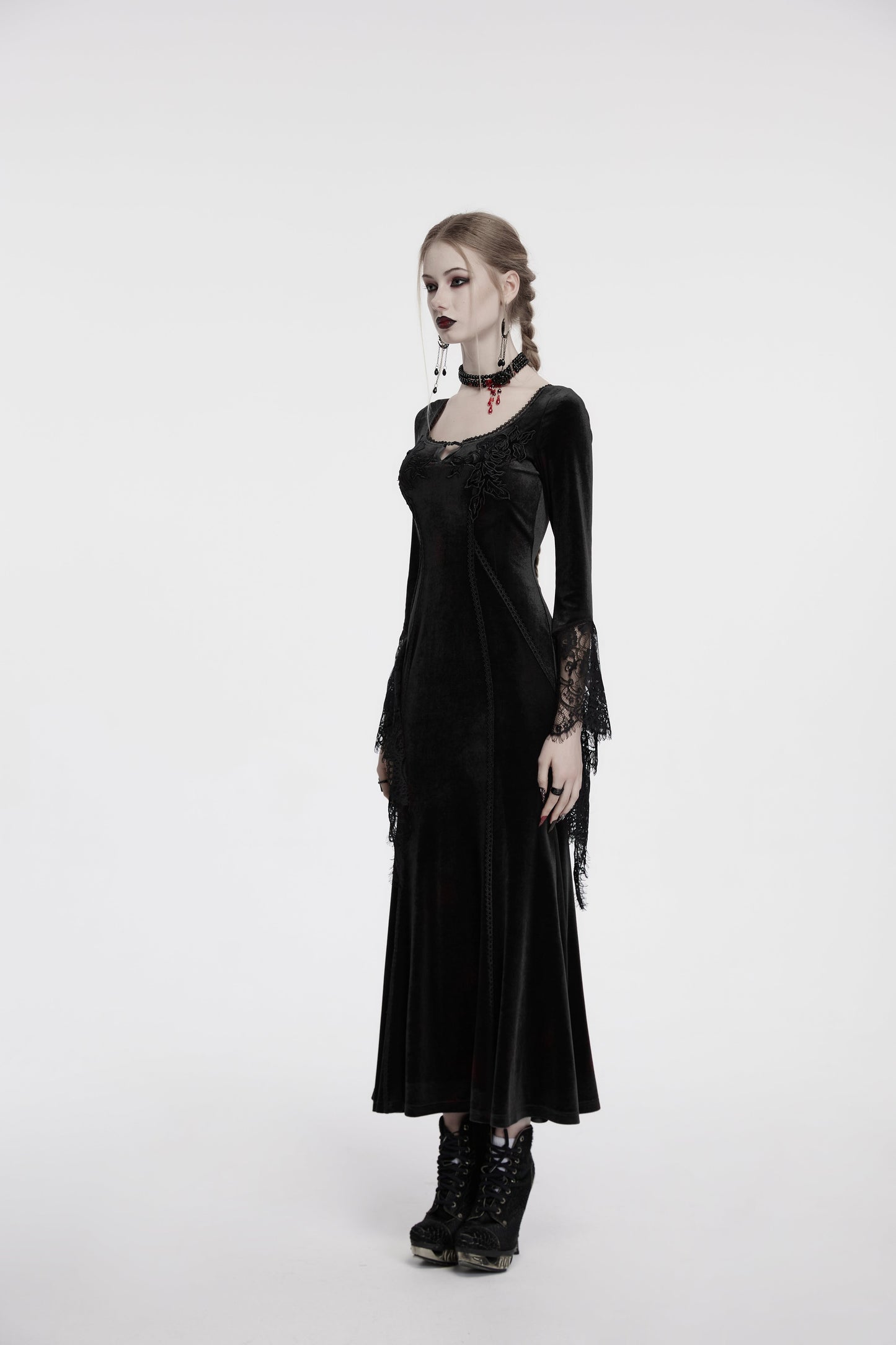 Punk Rave Isolde Velvet Lace Sleeve Dress In Black - Sweet Cokie 