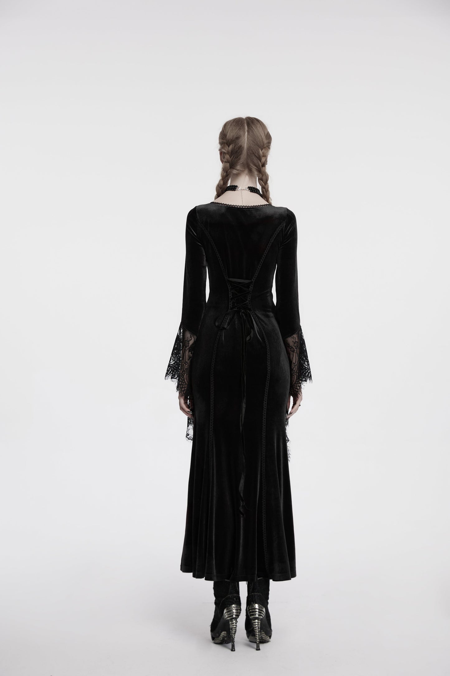 Punk Rave Isolde Velvet Lace Sleeve Dress In Black - Sweet Cokie 