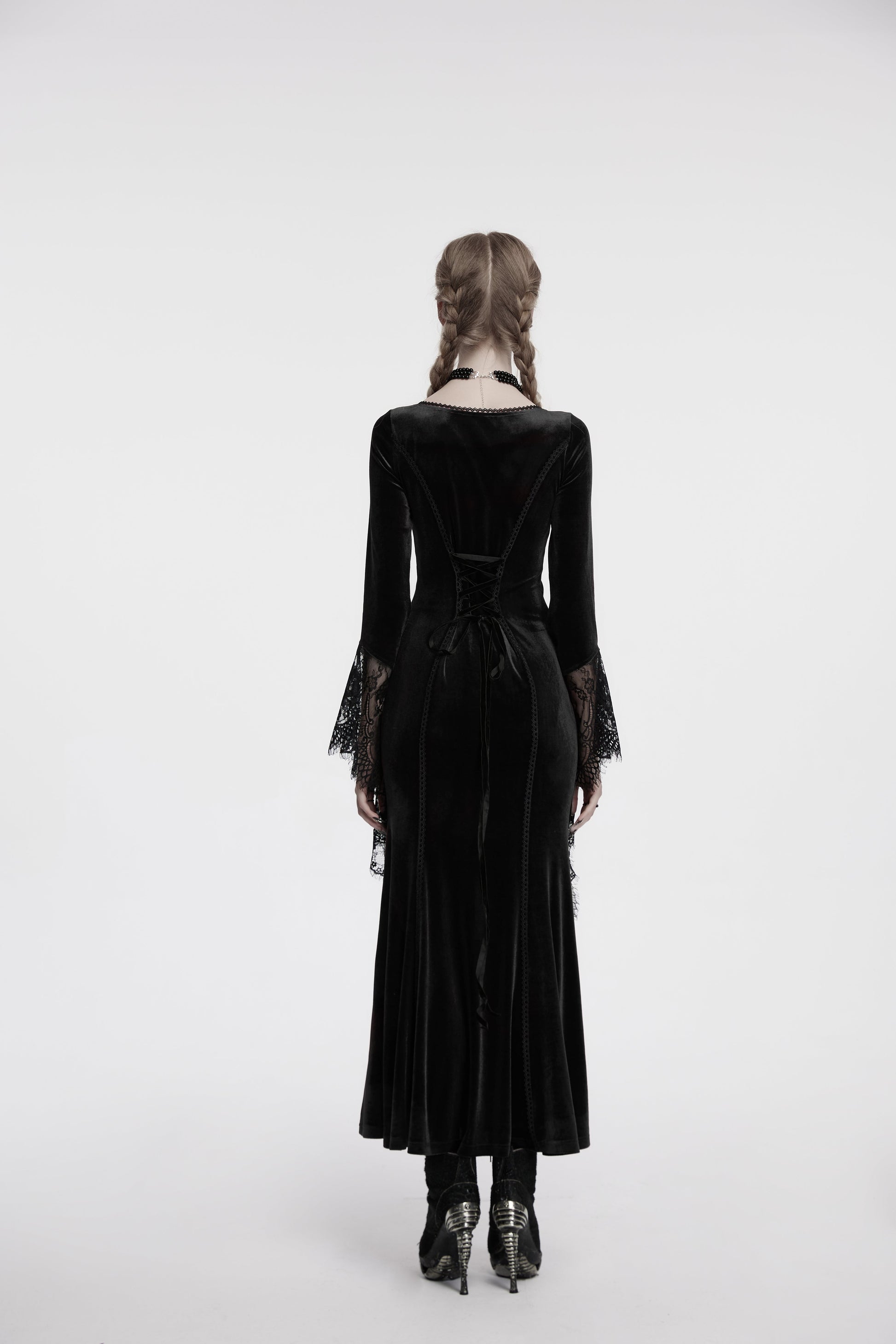 Punk Rave Isolde Velvet Lace Sleeve Dress In Black - Sweet Cokie 
