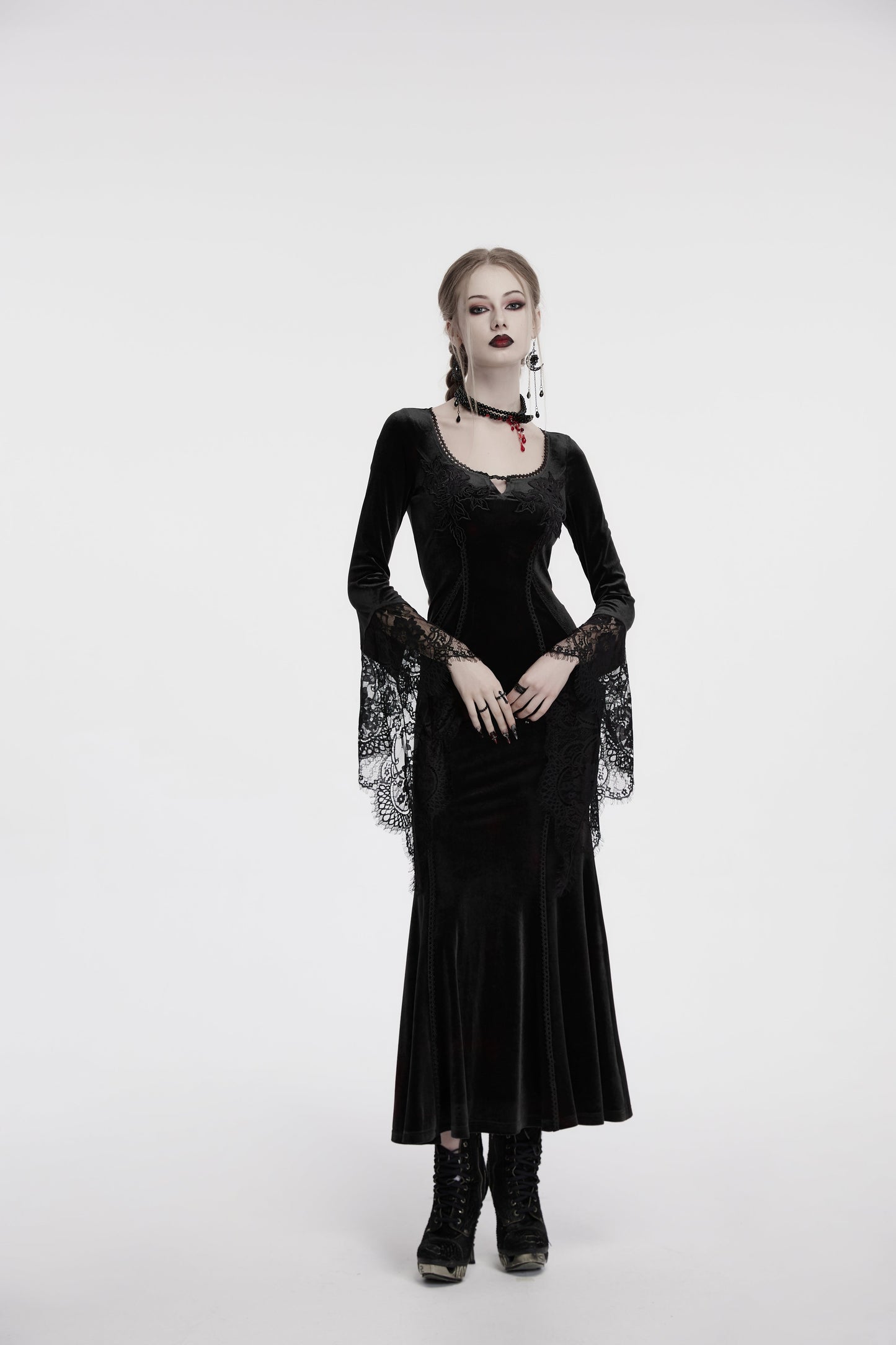 Punk Rave Isolde Velvet Lace Sleeve Dress In Black - Sweet Cokie 
