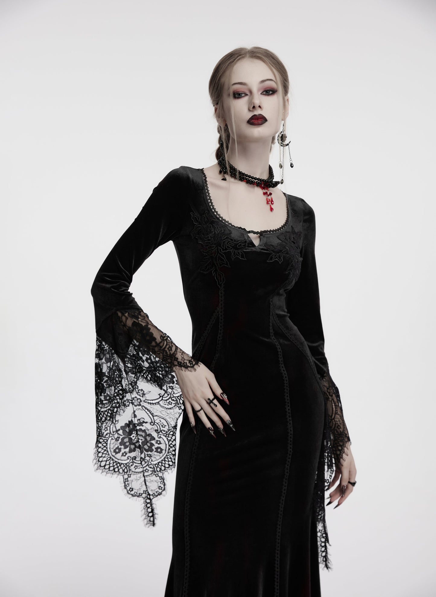 Punk Rave Isolde Velvet Lace Sleeve Dress In Black - Sweet Cokie 