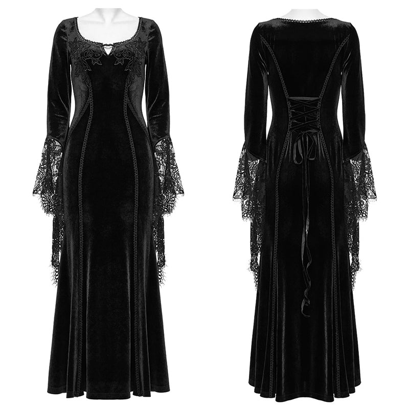 Punk Rave Isolde Velvet Lace Sleeve Dress In Black - Sweet Cokie 