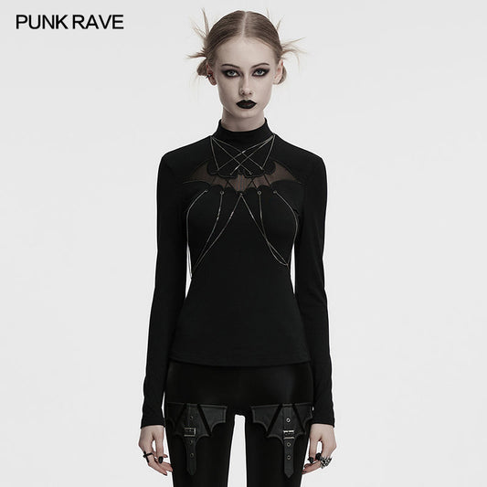 Punk Rave Morrigan Bat Chain Goth Top In Black - Sweet Cokie