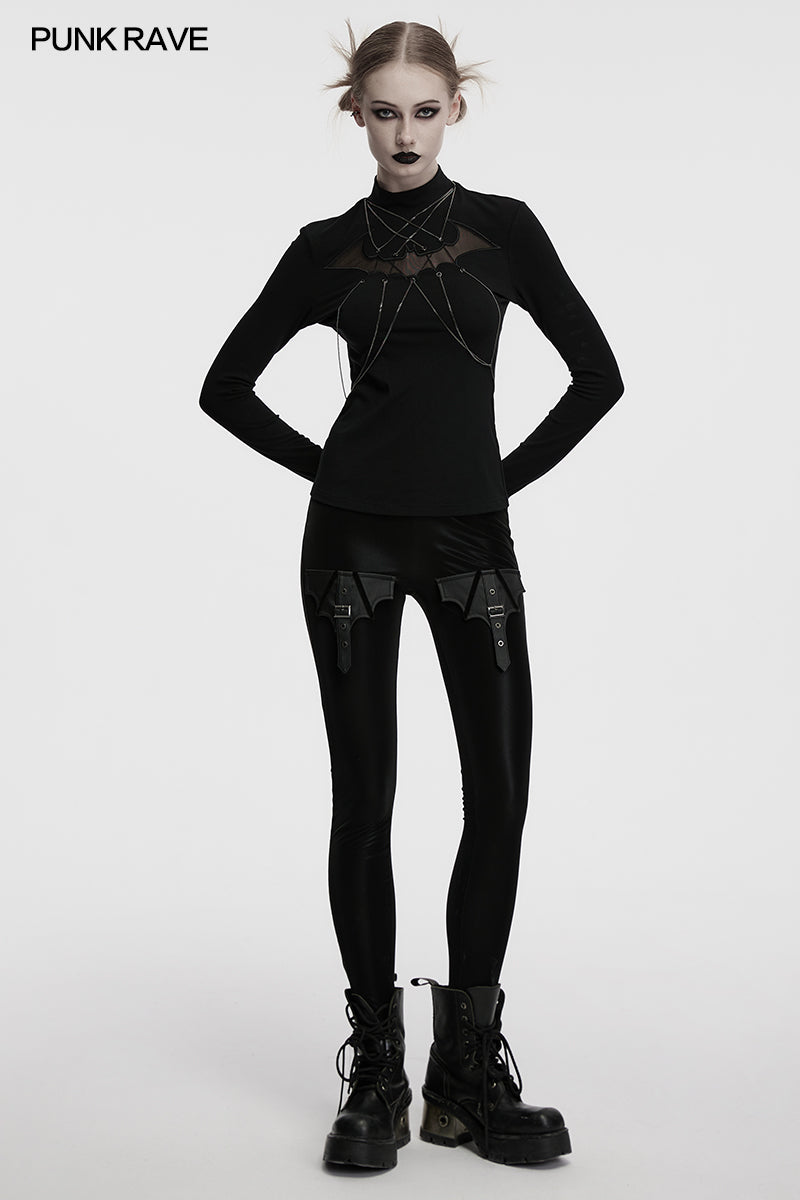 Punk Rave Morrigan Bat Chain Goth Top In Black - Sweet Cokie