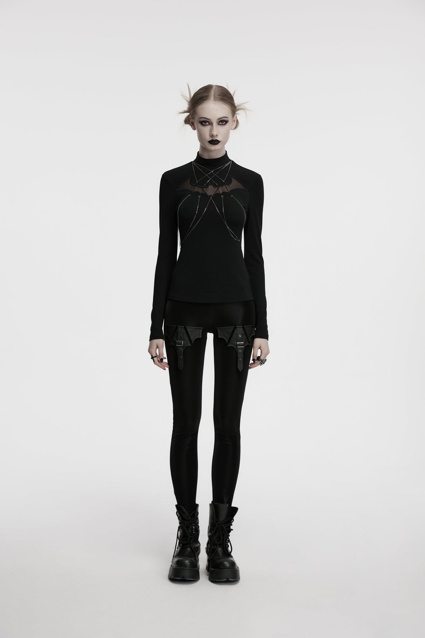 Punk Rave Morrigan Bat Chain Goth Top In Black - Sweet Cokie
