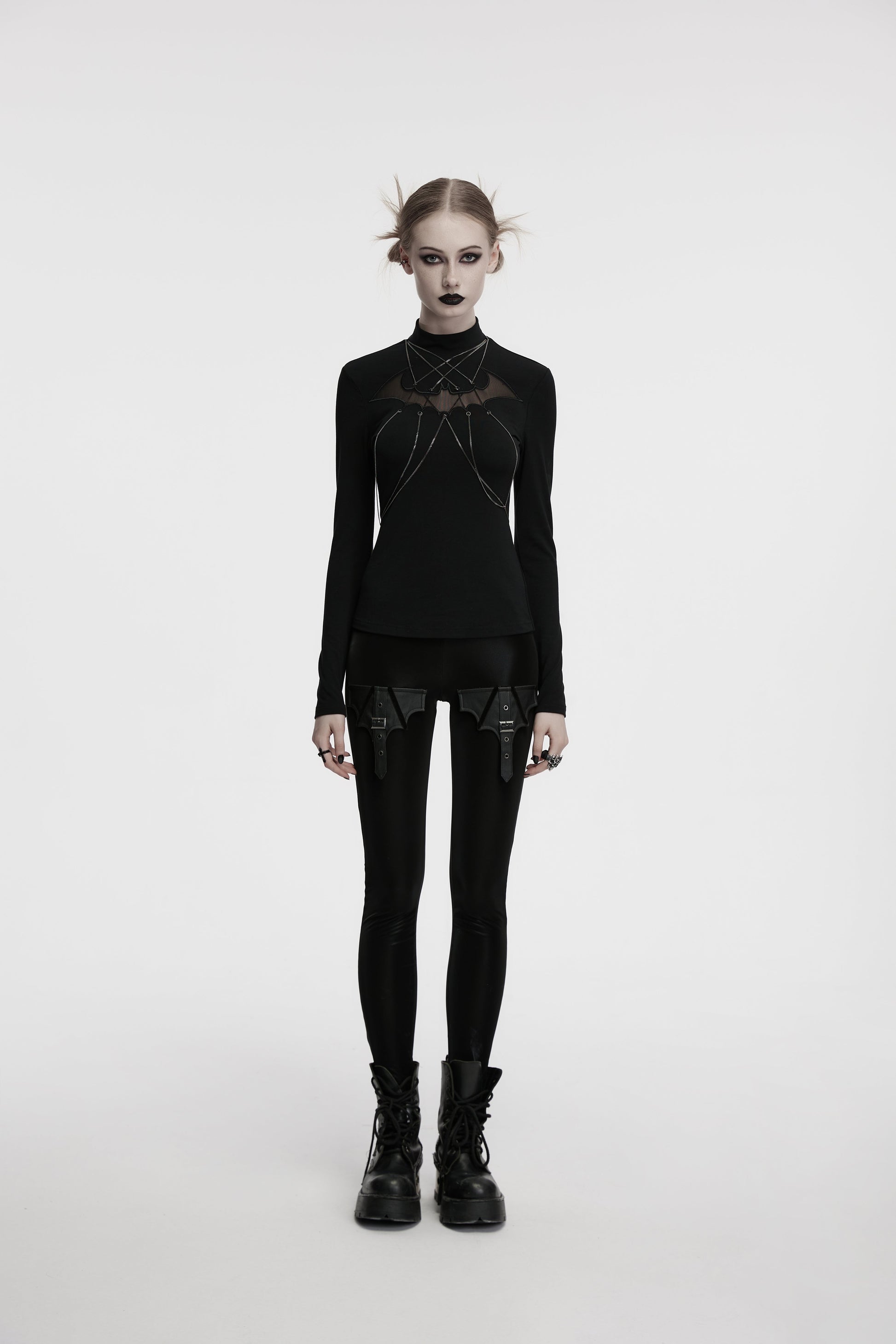 Punk Rave Morrigan Bat Chain Goth Top In Black - Sweet Cokie