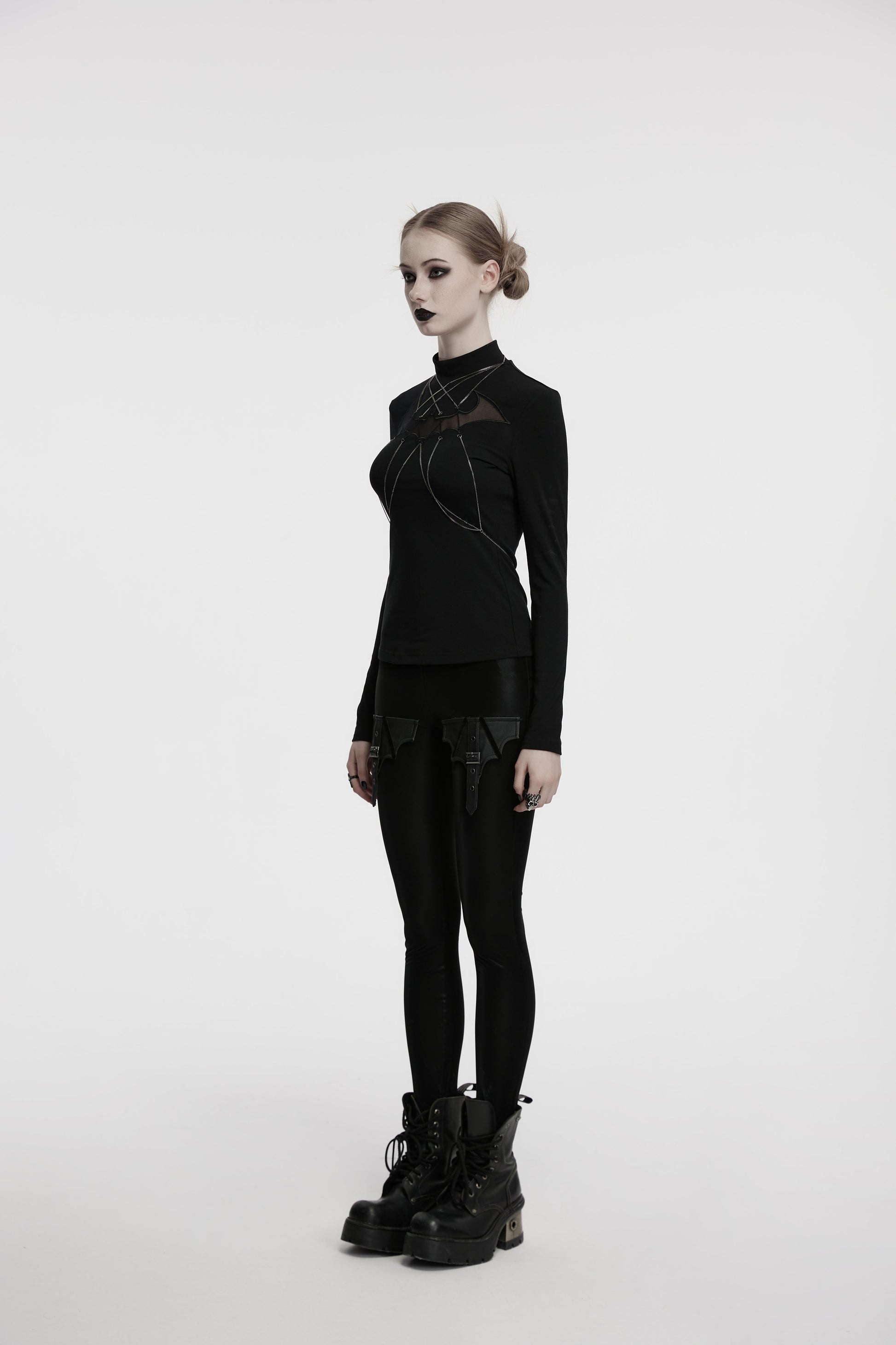Punk Rave Morrigan Bat Chain Goth Top In Black - Sweet Cokie