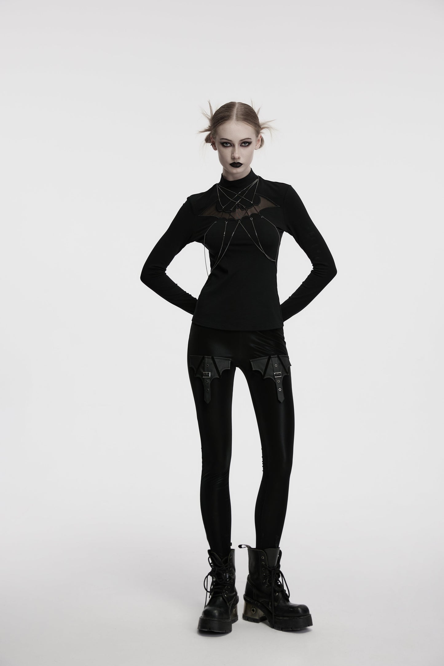 Punk Rave Morrigan Bat Chain Goth Top In Black - Sweet Cokie