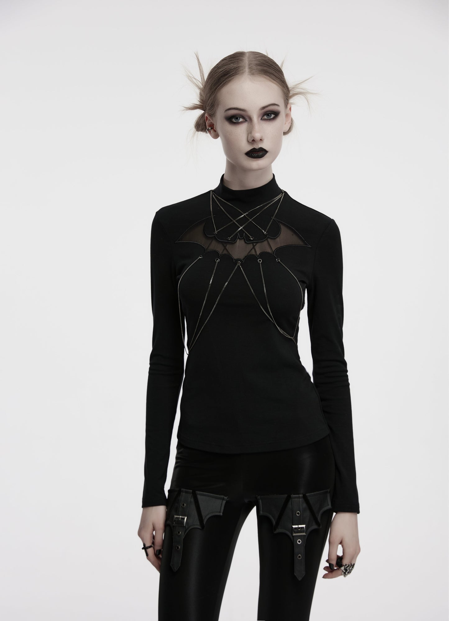 Punk Rave Morrigan Bat Chain Goth Top In Black - Sweet Cokie