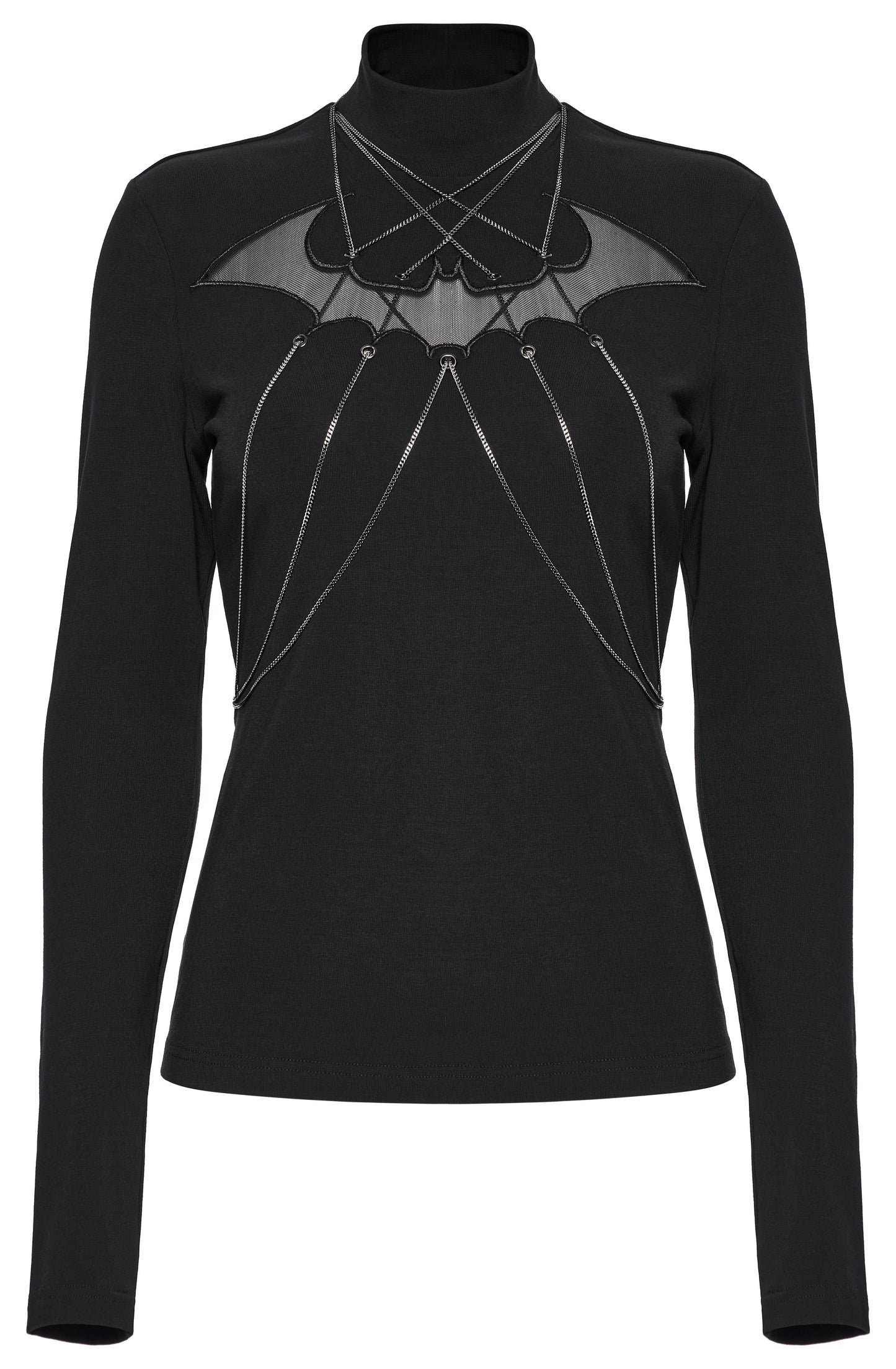 Punk Rave Morrigan Bat Chain Goth Top In Black - Sweet Cokie