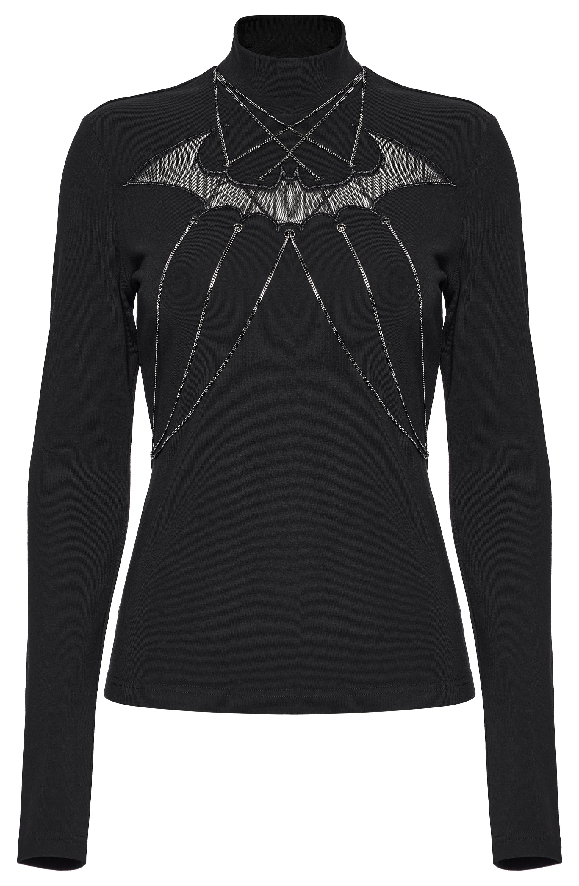 Punk Rave Morrigan Bat Chain Goth Top In Black - Sweet Cokie