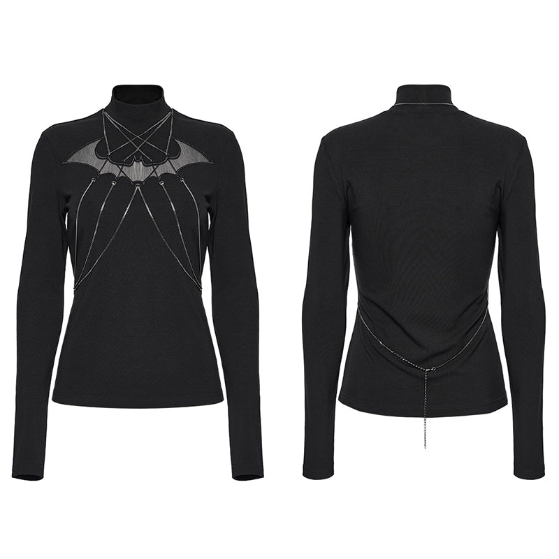Punk Rave Morrigan Bat Chain Goth Top In Black - Sweet Cokie