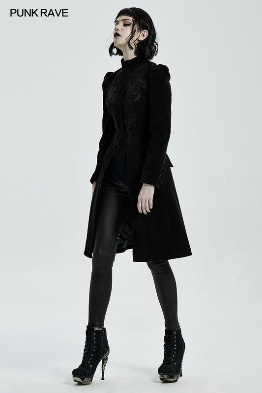 Punk Rave Nerezza Goth Mid-Length Embroidered Velvet Coat - Sweet Cokie