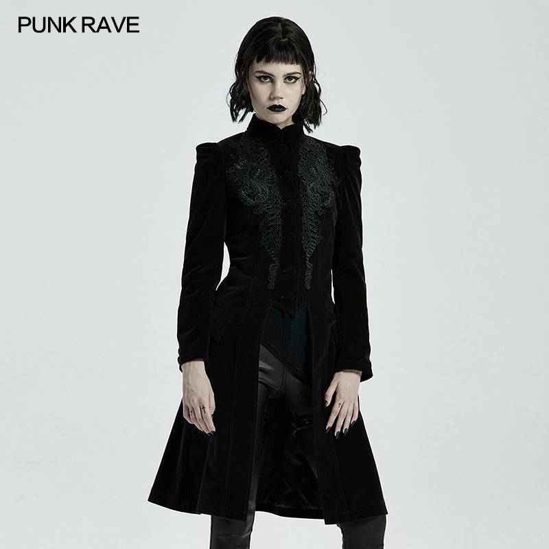 Punk Rave Nerezza Goth Mid-Length Embroidered Velvet Coat - Sweet Cokie