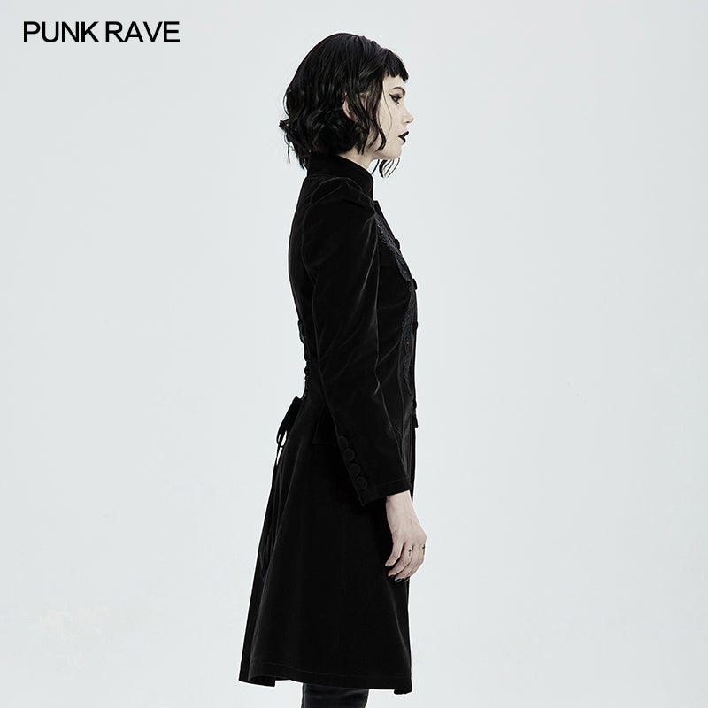 Punk Rave Nerezza Goth Mid-Length Embroidered Velvet Coat - Sweet Cokie