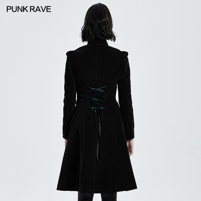Punk Rave Nerezza Goth Mid-Length Embroidered Velvet Coat - Sweet Cokie