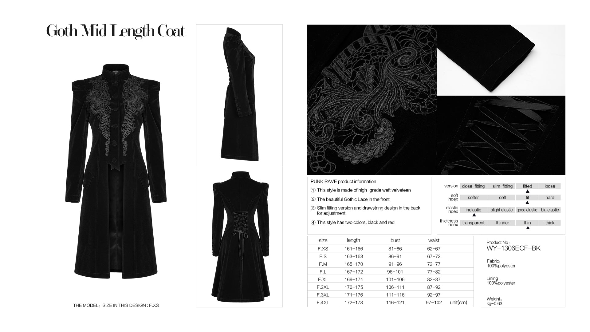 Punk Rave Nerezza Goth Mid-Length Embroidered Velvet Coat - Sweet Cokie