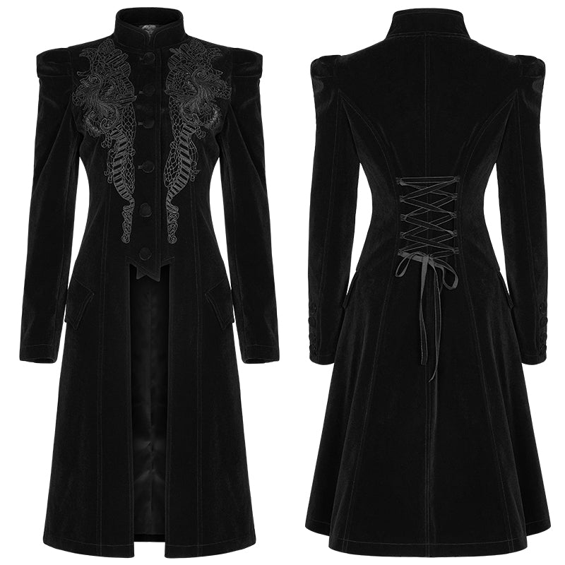 Punk Rave Nerezza Goth Mid-Length Embroidered Velvet Coat - Sweet Cokie