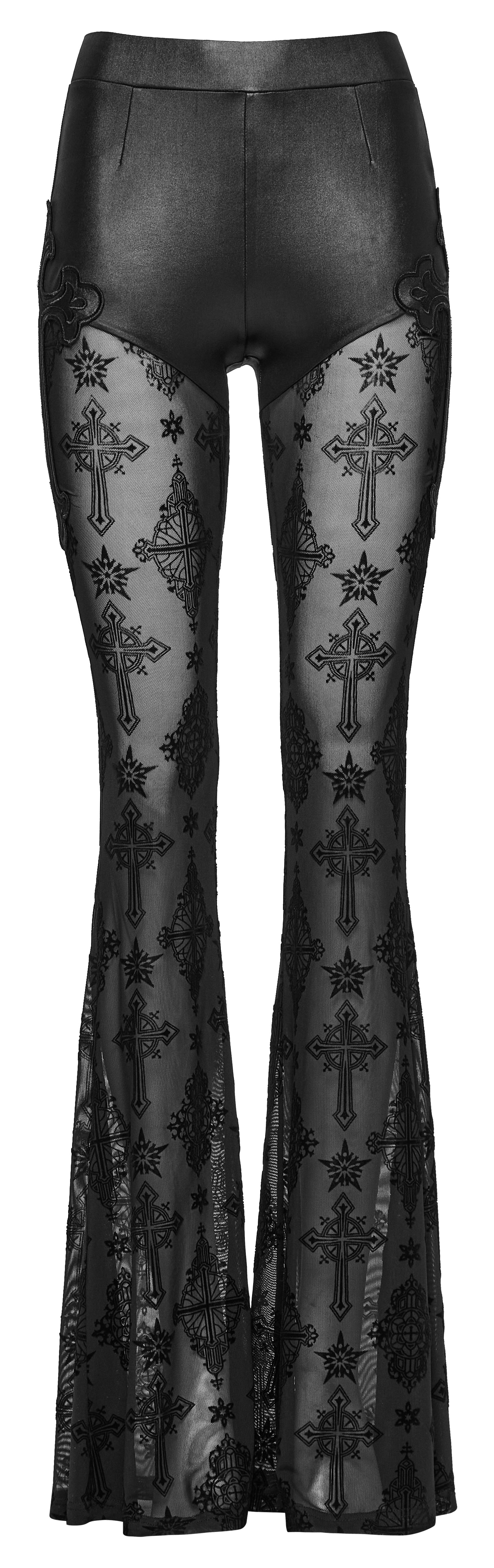 Punk Rave Seraphina Gothic Lace Flares - Cross Flocking Mesh Leggings - Sweet Cokie