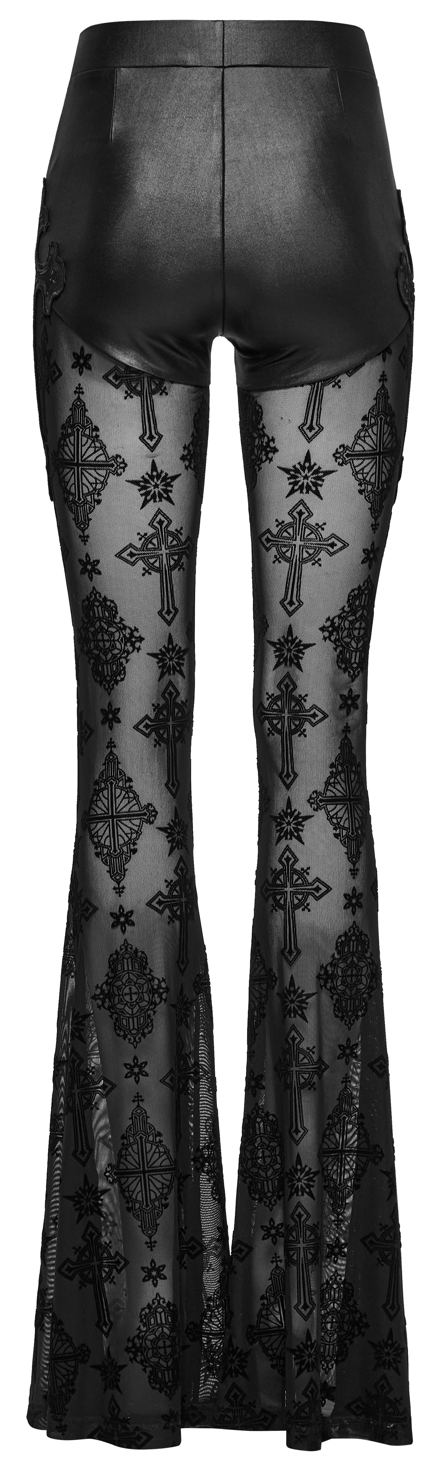 Punk Rave Seraphina Gothic Lace Flares - Cross Flocking Mesh Leggings - Sweet Cokie