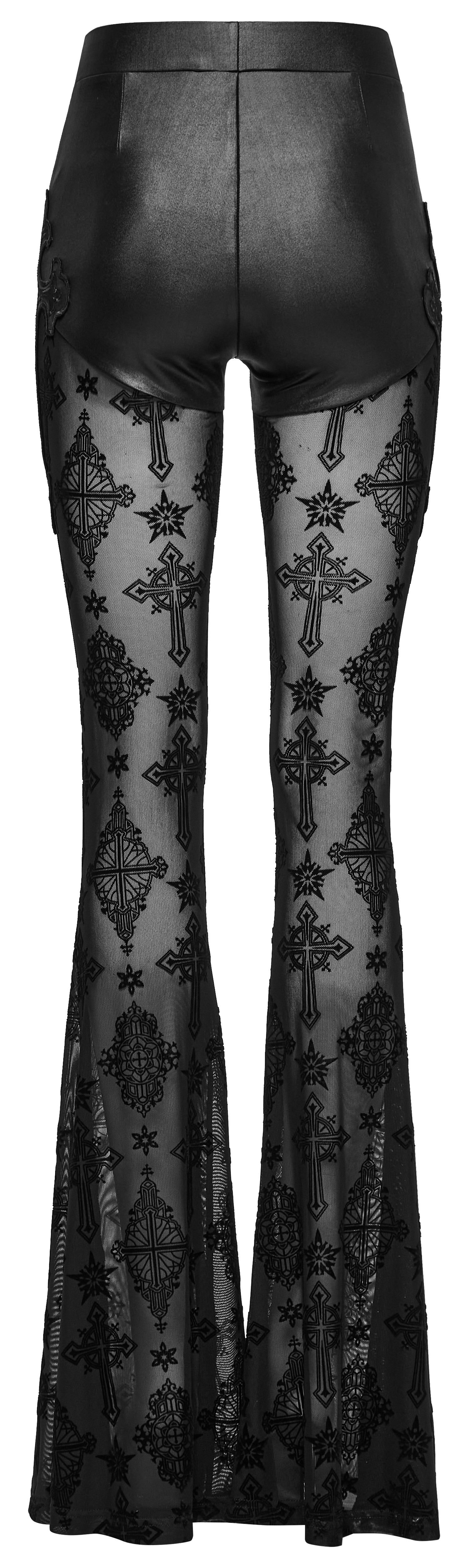Punk Rave Seraphina Gothic Lace Flares - Cross Flocking Mesh Leggings - Sweet Cokie