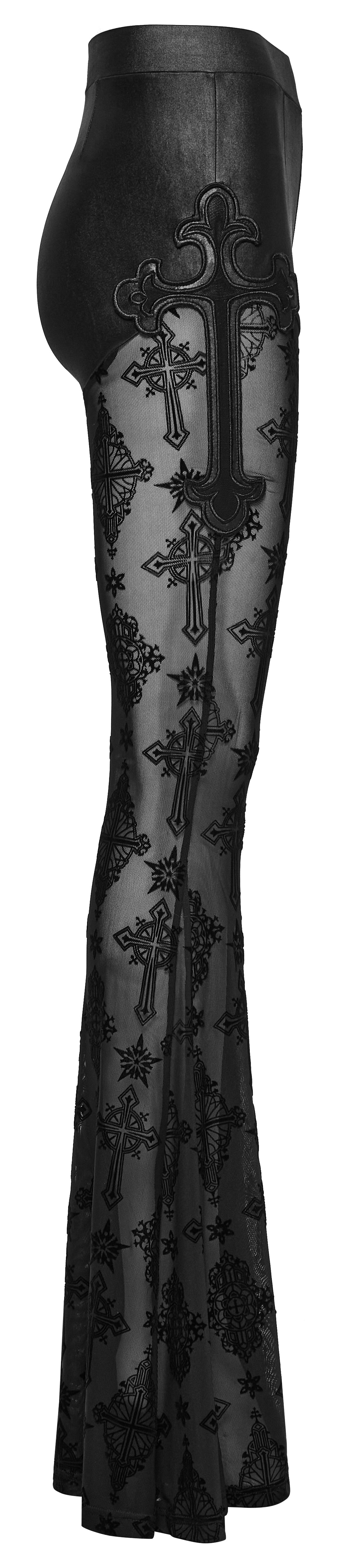 Punk Rave Seraphina Gothic Lace Flares - Cross Flocking Mesh Leggings - Sweet Cokie