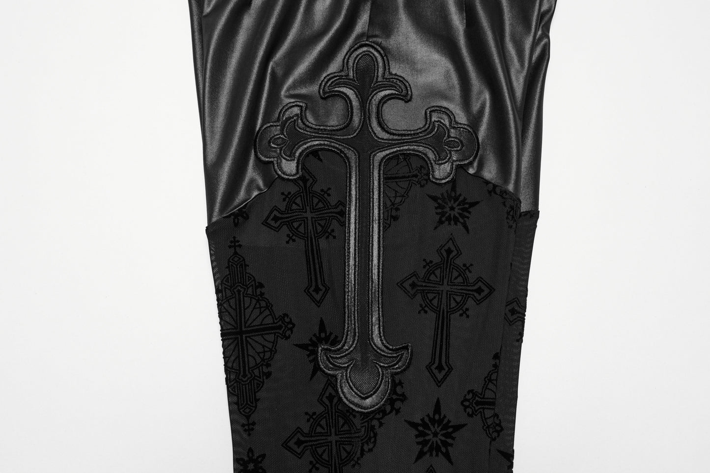Punk Rave Seraphina Gothic Lace Flares - Cross Flocking Mesh Leggings - Sweet Cokie