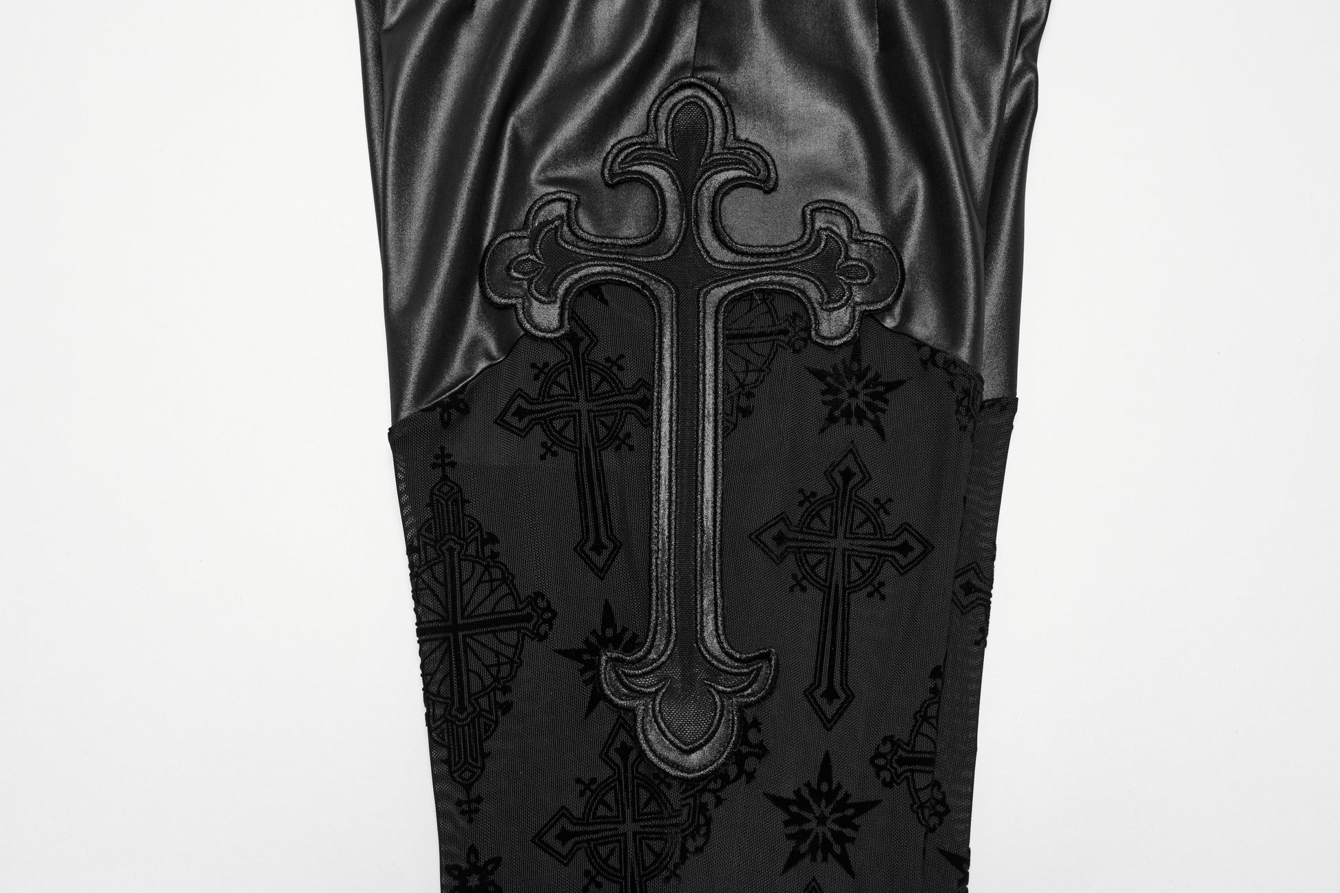 Punk Rave Seraphina Gothic Lace Flares - Cross Flocking Mesh Leggings - Sweet Cokie