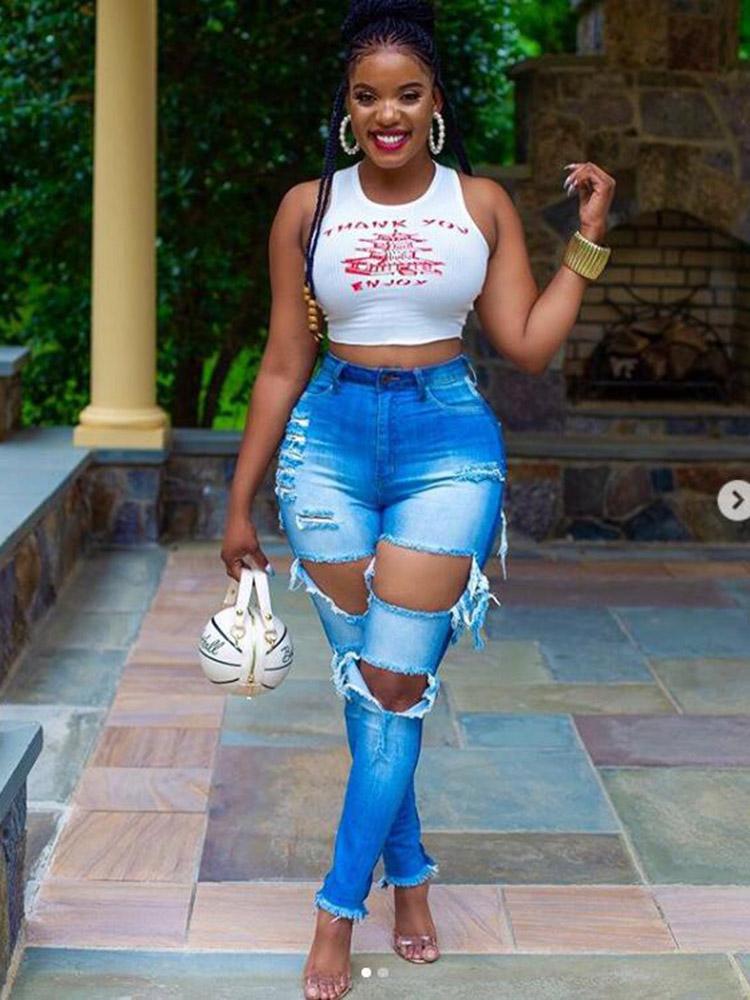Ripped Skinny Denim Jeans - Sweet Cokie 