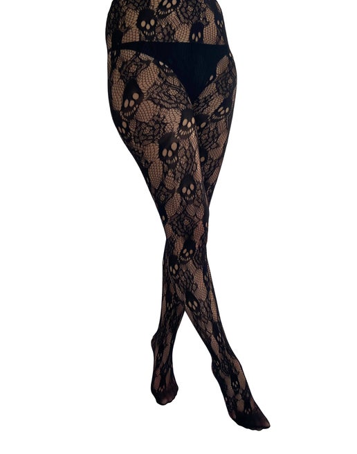 Rose Skull Net Tights - Sweet Cokie 