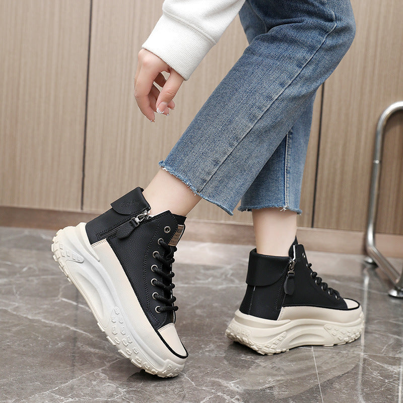 Round Toe Platform Casual Sneakers - Sweet Cokie 
