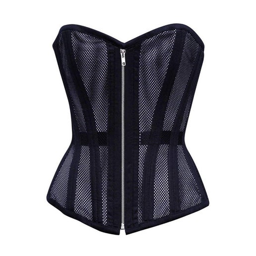 Sexy Ladies Mesh Strapless Front Zip Corset with Wire Boning
