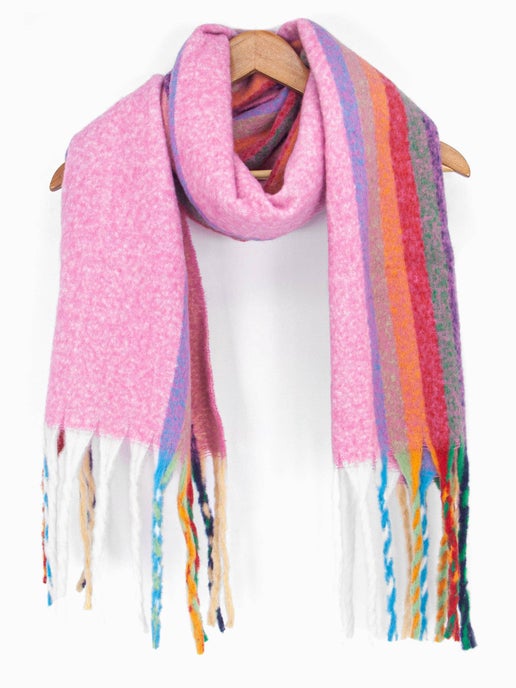 Shelly Heavyweight Scarf - Hot Pink, Rainbow Stripe - Sweet Cokie 