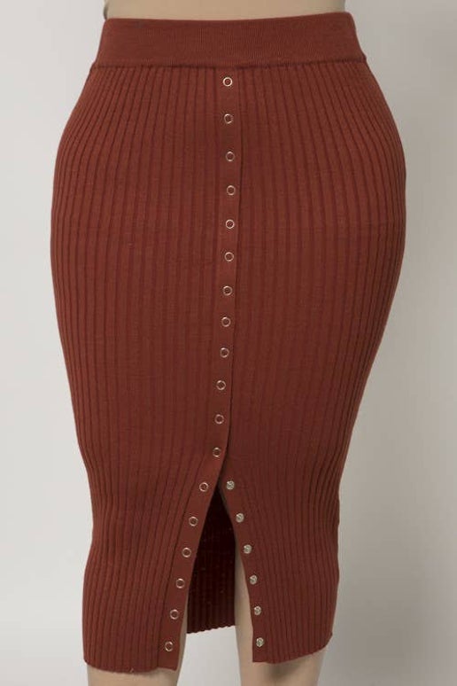 Snap Button Sweater Knit Pencil Skirt - Sweet Cokie 