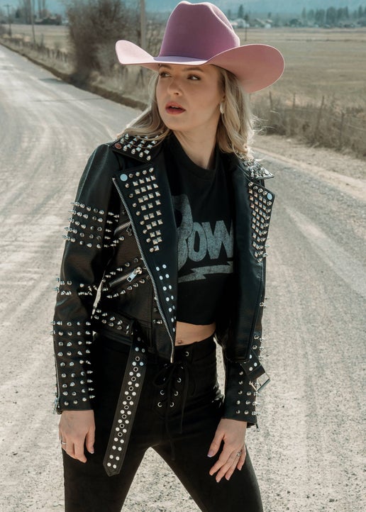 Studded Faux Leather Jacket Motorcycle Jacket Moto Jacket - Sweet Cokie 