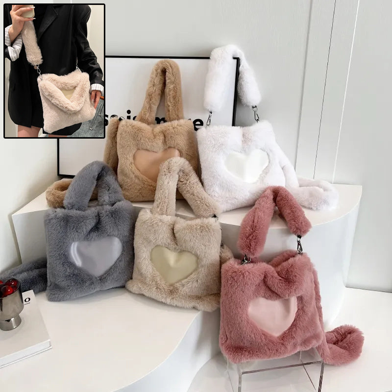 Women Fluffy Shoulder Bag Top-handle Bag - Sweet Cokie 