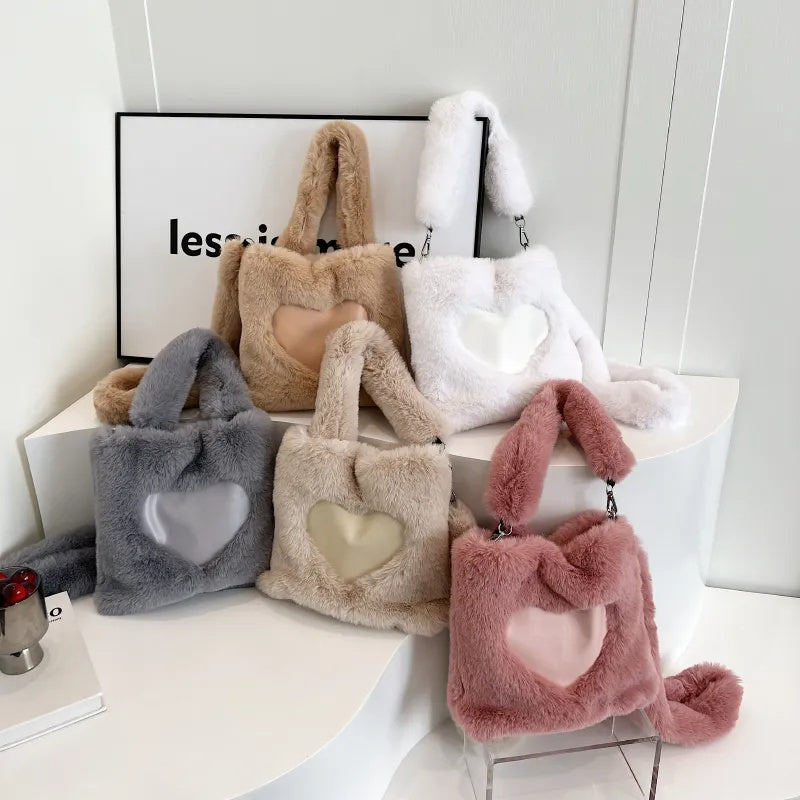 Women Fluffy Shoulder Bag Top-handle Bag - Sweet Cokie 