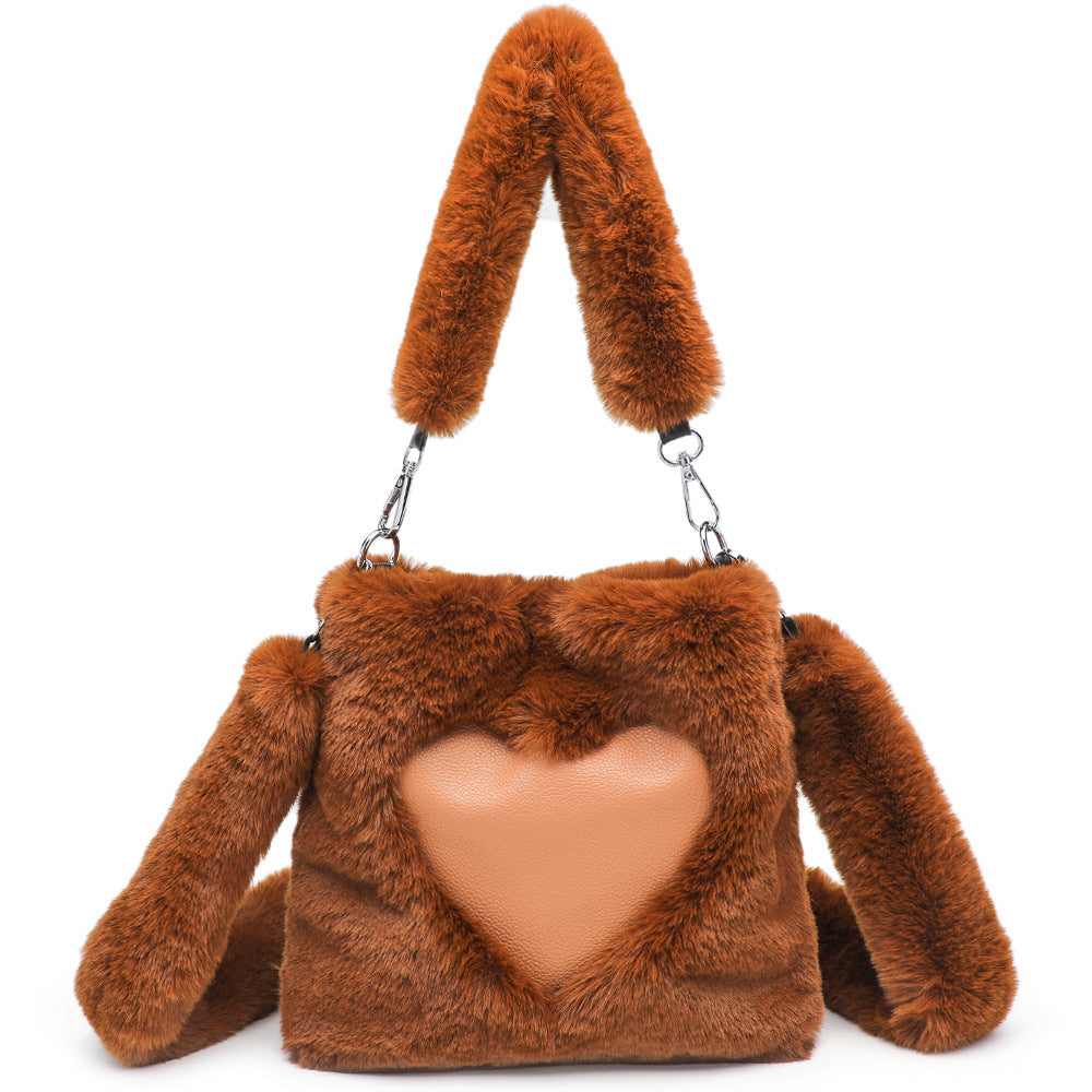 Women Fluffy Shoulder Bag Top-handle Bag - Sweet Cokie 