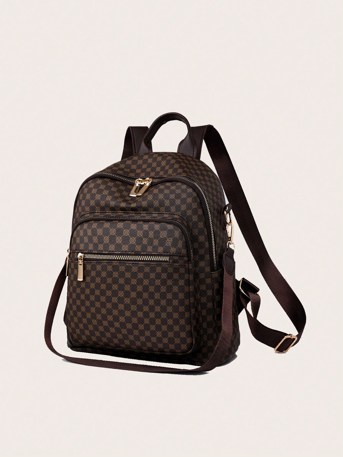 Women's Retro Pu Plaid Backpack, Fashionable And Versatile, Embroidered Travel Shoulder Bag For Students - Sweet Cokie 