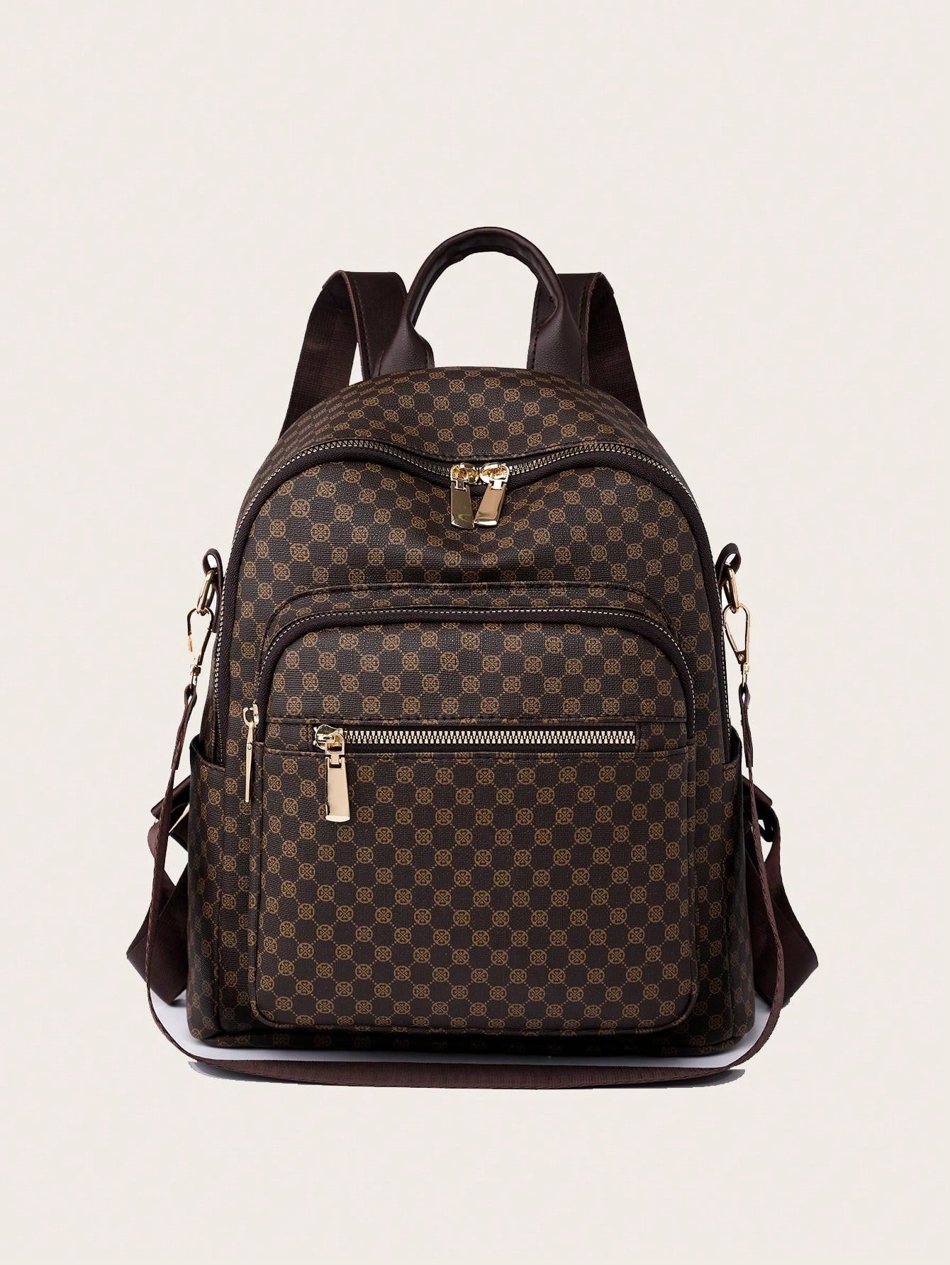 Women's Retro Pu Plaid Backpack, Fashionable And Versatile, Embroidered Travel Shoulder Bag For Students - Sweet Cokie 