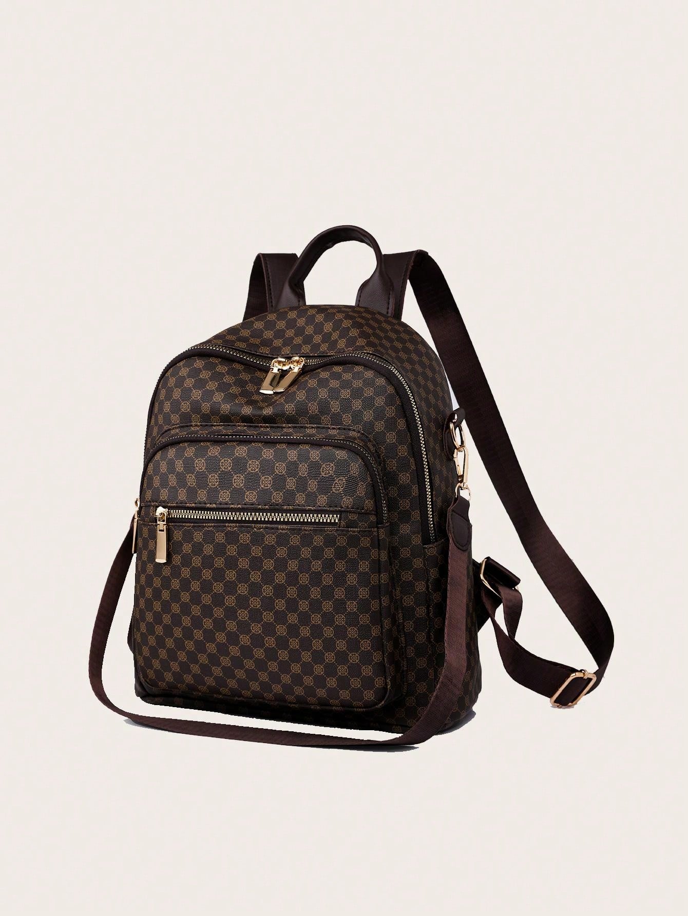 Women's Retro Pu Plaid Backpack, Fashionable And Versatile, Embroidered Travel Shoulder Bag For Students - Sweet Cokie 