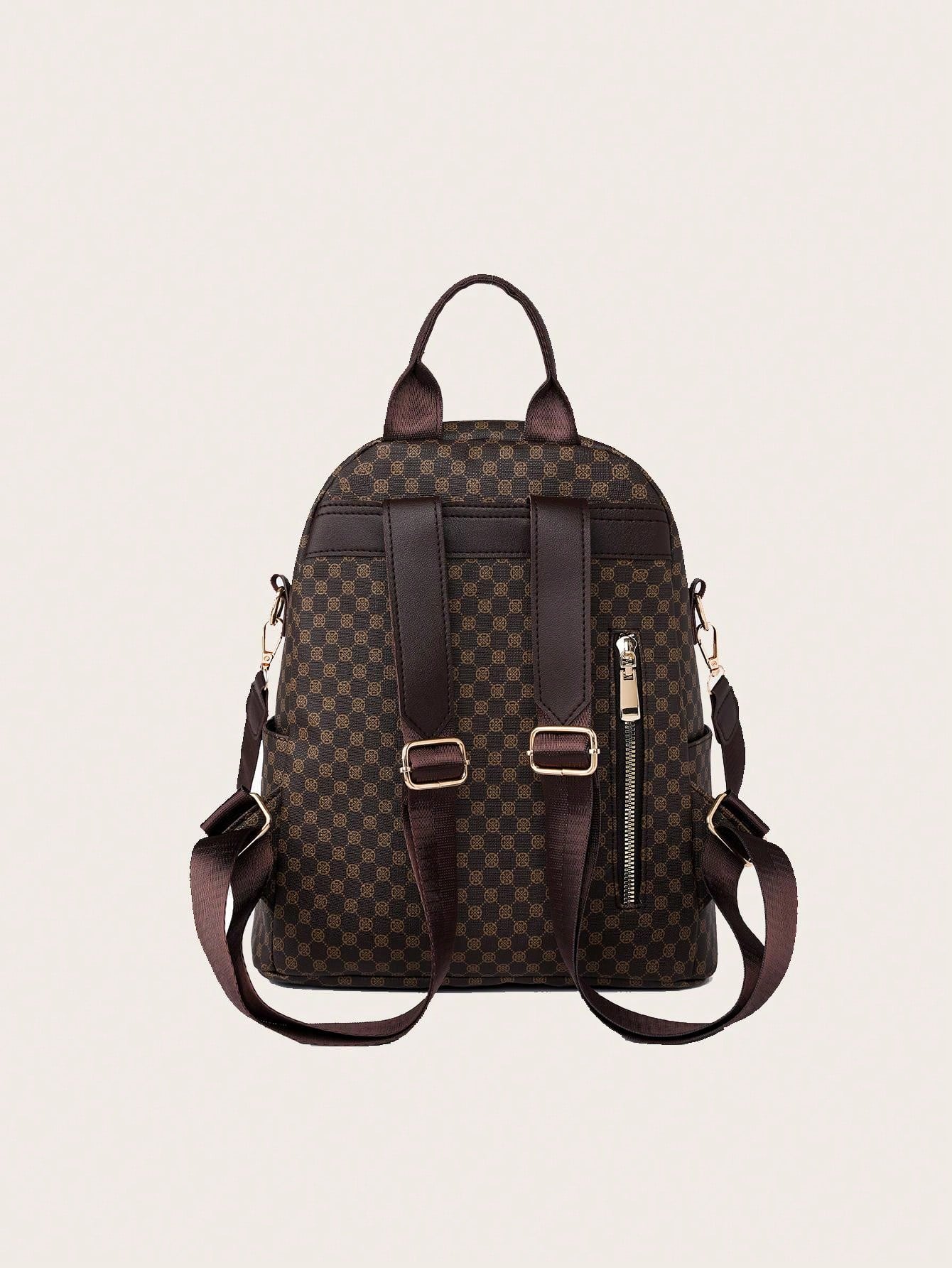 Women's Retro Pu Plaid Backpack, Fashionable And Versatile, Embroidered Travel Shoulder Bag For Students - Sweet Cokie 