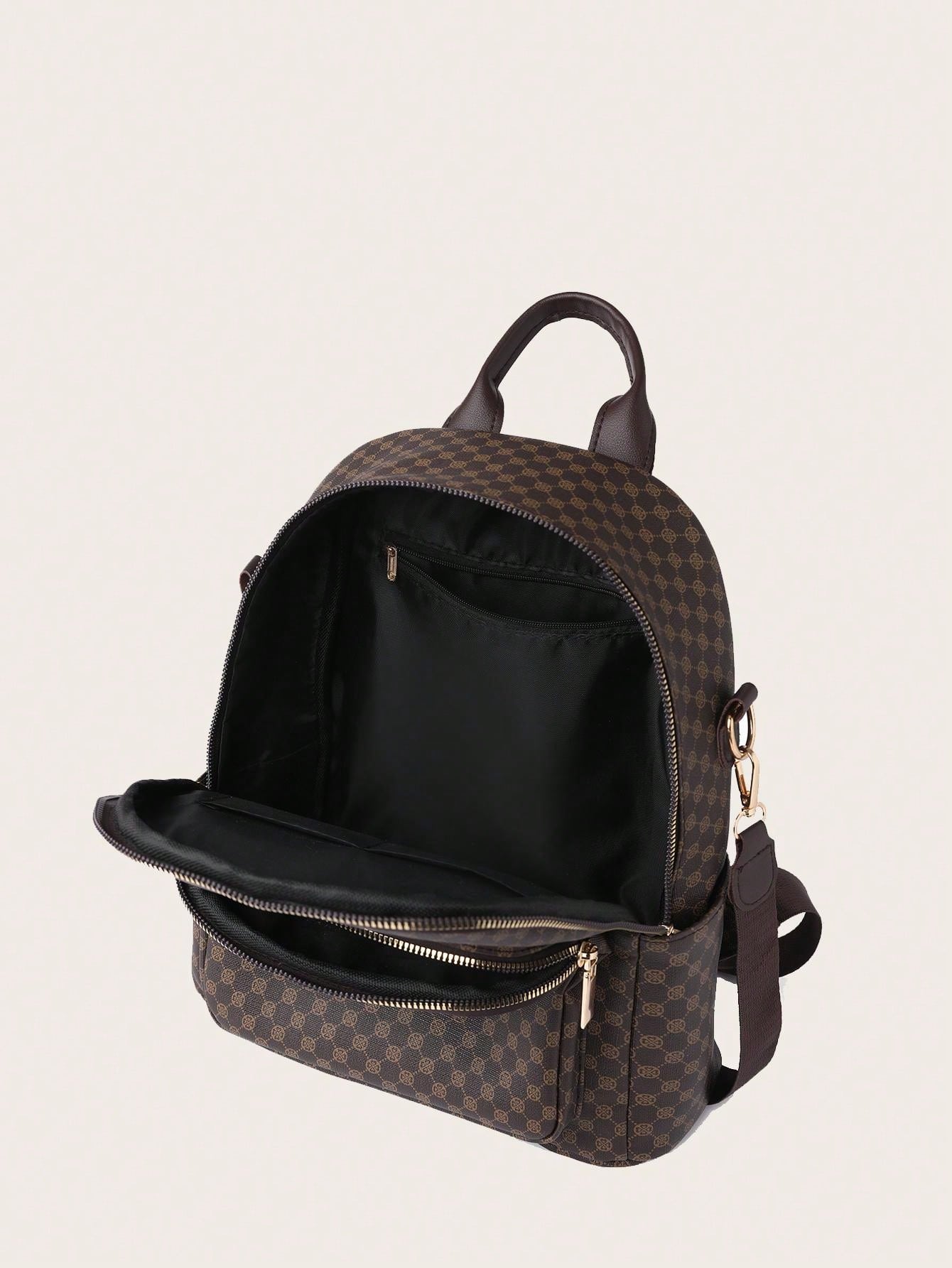 Women's Retro Pu Plaid Backpack, Fashionable And Versatile, Embroidered Travel Shoulder Bag For Students - Sweet Cokie 