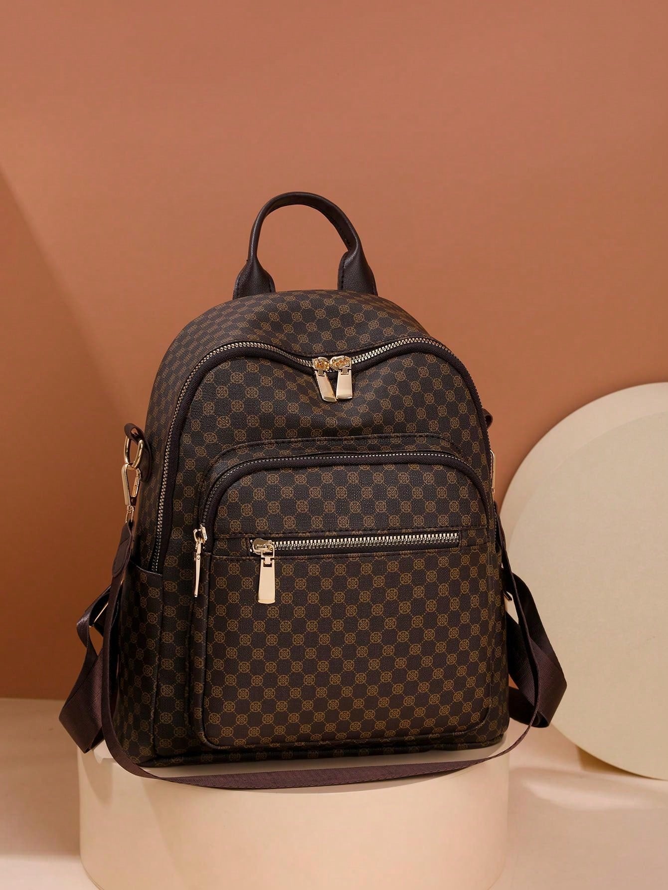 Women's Retro Pu Plaid Backpack, Fashionable And Versatile, Embroidered Travel Shoulder Bag For Students - Sweet Cokie 